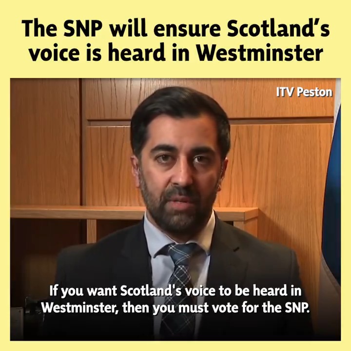 Only by voting for The SNP can Scotland ensure our voice is heard by Westminster. Labour MPs won't stand up for Scotland, they will only stand up for Starmer. That is why they have U-turned on policy after policy. A strong group of SNP MPs will ensure Scotland can't be ignored.
