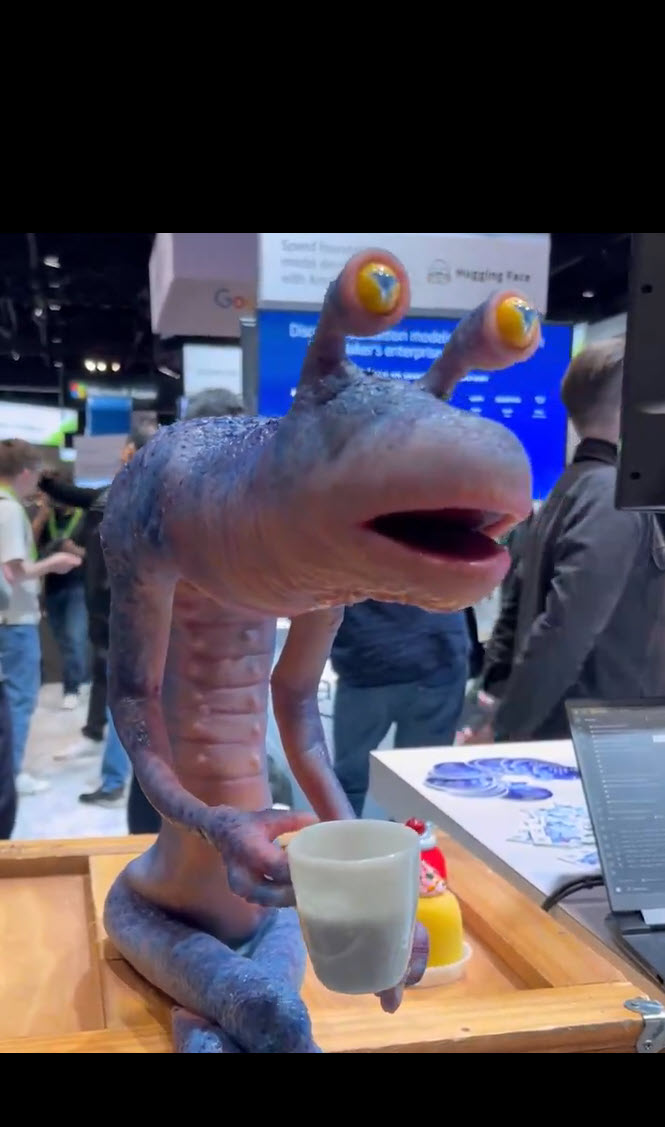 This #conversationalAI Martian runs in the AWS cloud on GPUs to share his opinions on NVIDIA announcements straight from #GTC24. 🗣️ Sound on By MonksAI✨