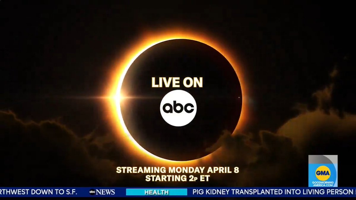 APRIL 8: ABC News News and National Geographic announce #EclipseAcrossAmerica, an unprecedented live event broadcasting the rare total eclipse, premiering April 8 at 2PM ET on ABC NewsNetwork, ABC NewsNewsLive, National GeographicTV, @natgeowild, Disney+ and Hulu!