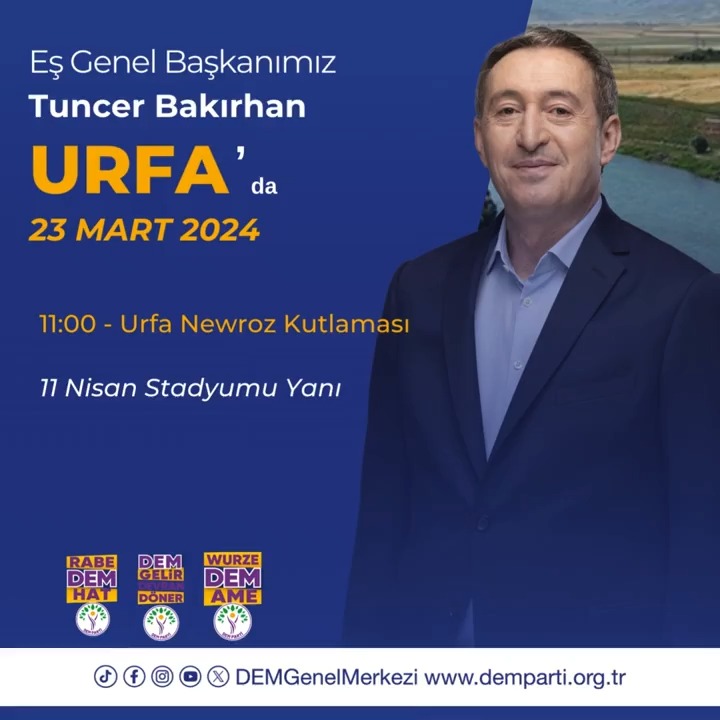 Eş Genel Başkanımız Tuncer Bakırhan’ın yarınki (23 Mart 2024) programı: