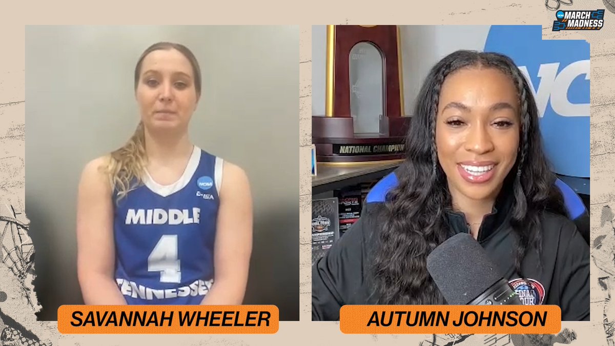 This is what #MarchMadness is all about! 💥 Savannah Wheeler chats with Autumn Johnson✨ after (11) Middle Tennessee Women's Basketball upset (6) Louisville, 71-69!