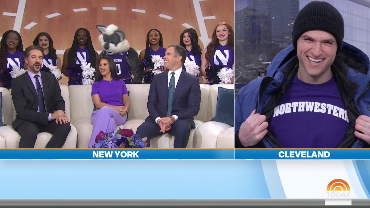 Northwestern cheerleaders and the team's mascot make a surprise appearance at the TODAY studio!