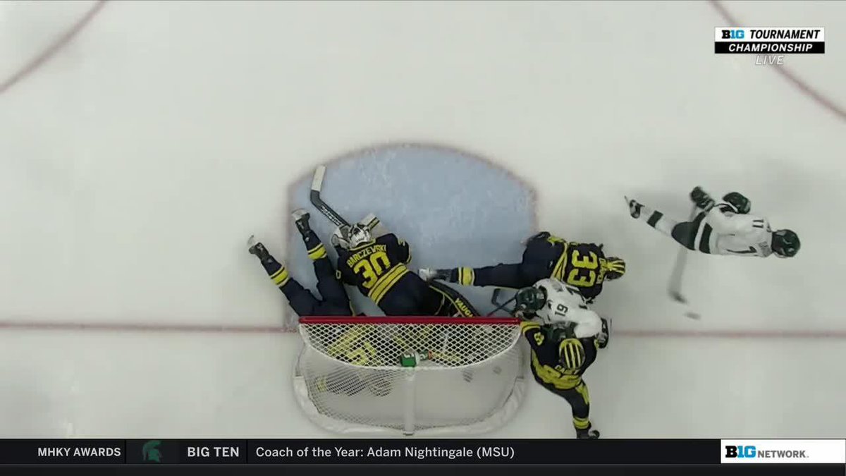 After a lengthy review, we've got a good goal for Michigan State Hockey and a tie game. 😎 #B1GHockeyChamp