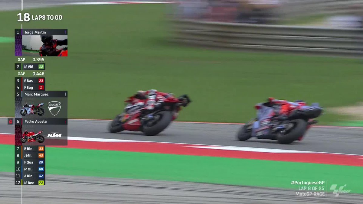 JUST LIKE THAT 😮 Pedro Acosta makes the move on Marc Márquez for 5th and he makes it stick 🤯 #PortugueseGP 🇵🇹