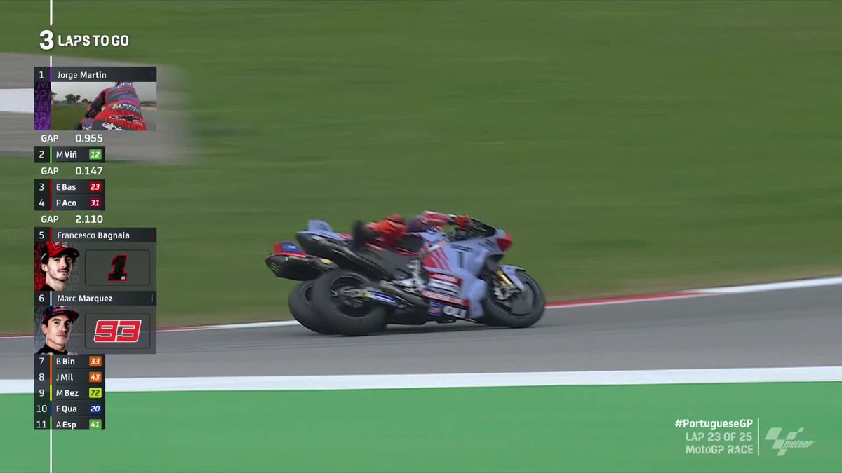 HIGH HIGH DRAMA! 💥 Marc Márquez and Pecco Bagnaia make contact and they're both on the ground! 😱 #PortugueseGP 🇵🇹