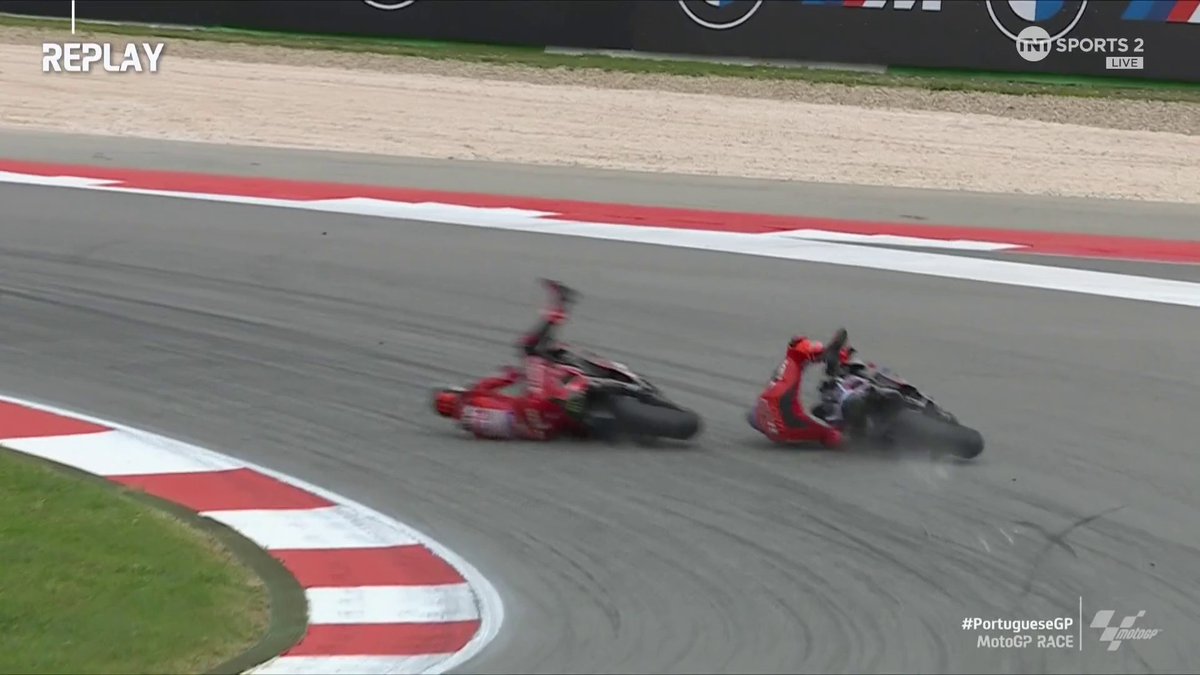 Bagnaia has taken out Marquez 💥 A huge moment in the race and a huge moment in the World Championship 🤯 #MotoGP | #PortugueseGP | Live on TNT Sports and Discovery+