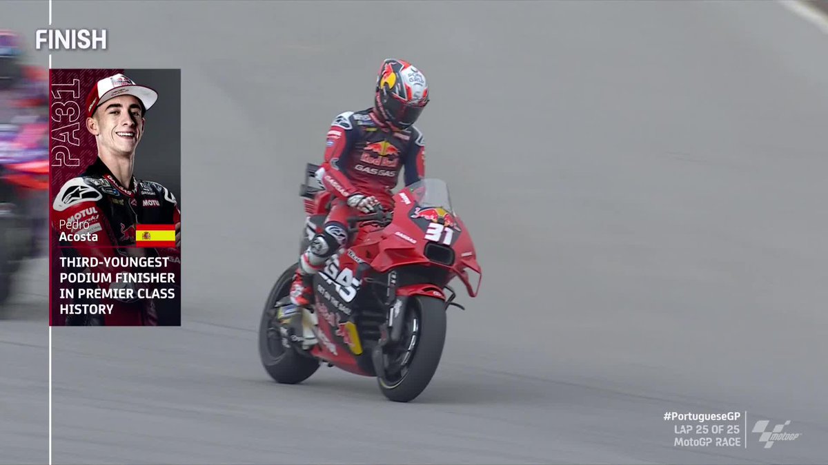 Can you believe it???? Pedro Acosta gets his FIRST #MotoGP PODIUM! 🥉 In only his SECOND ever start! 🤯 #PortugueseGP 🇵🇹