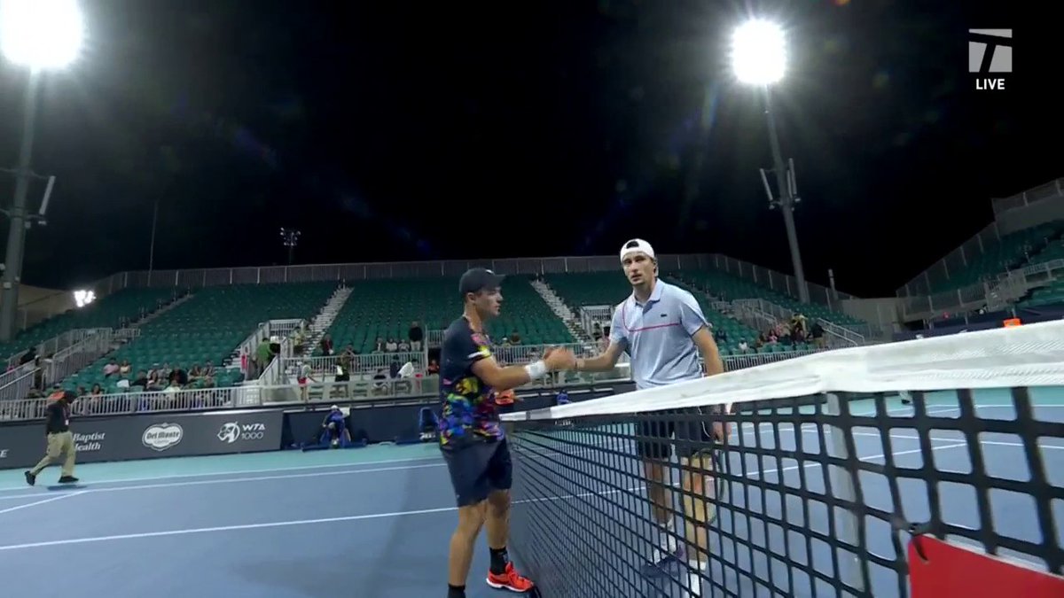 A late night upset in Miami! ๐ช Dominik Koepfer defeats the No. 14 seed Ugo Humbert 3-6, 6-4, 6-3 to face Daniil Medvedev in the Round of 16! #MiamiOpen