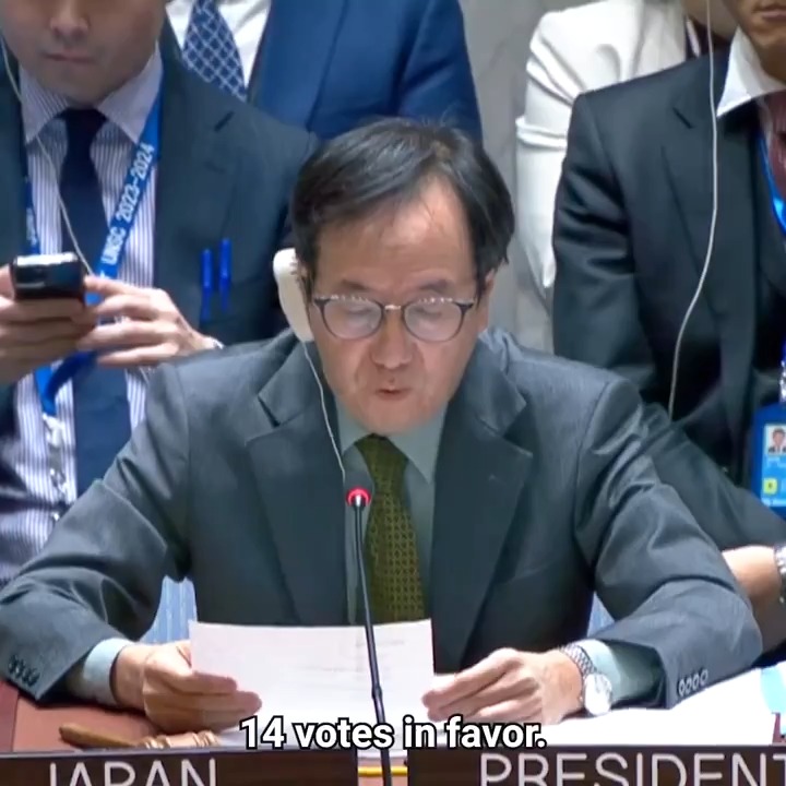In favour: 14 Against: 0 Abstention: 1 The UN Security Council has adopted a resolution demanding an immediate ceasefire in Gaza and the immediate, unconditional release of all hostages.