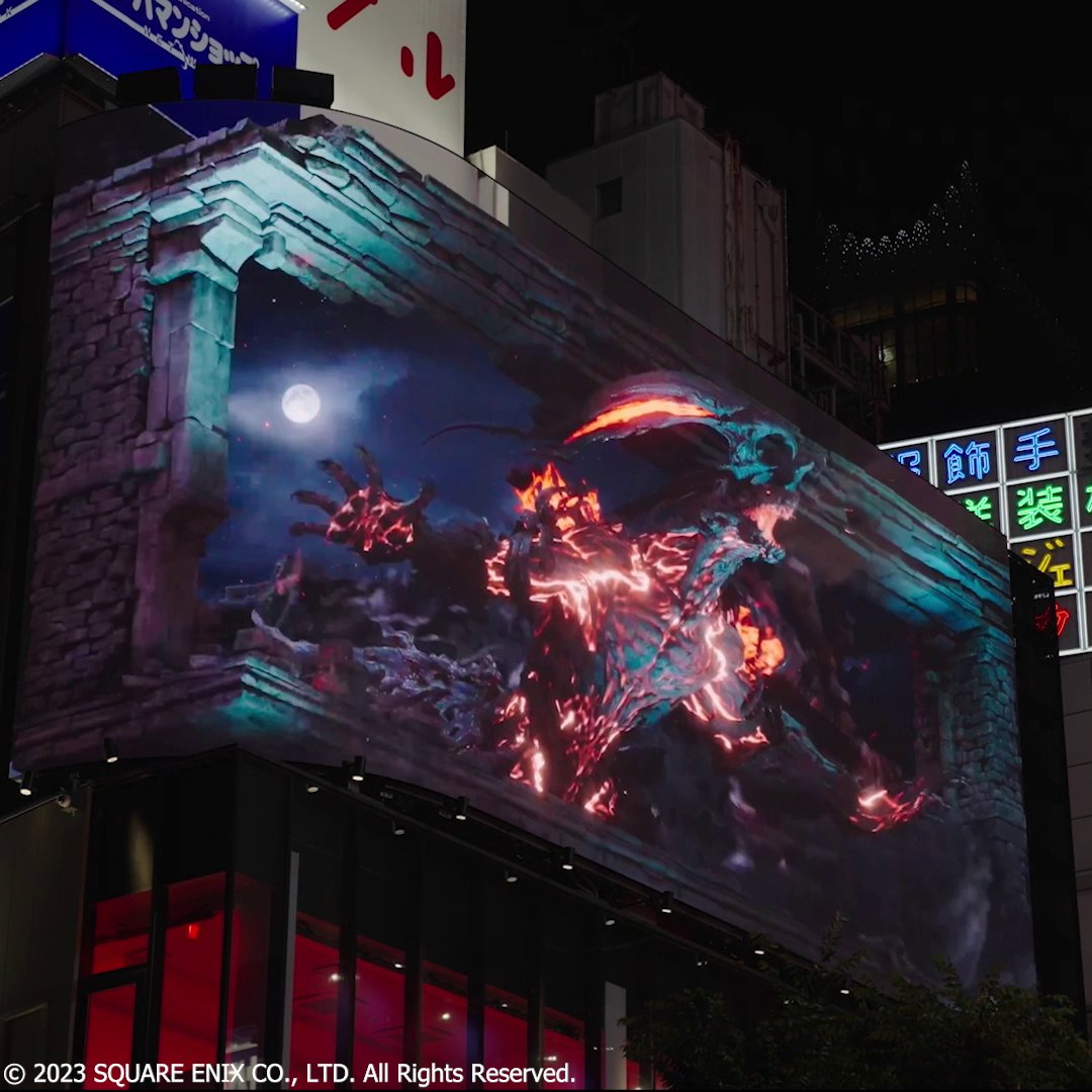 Throwback to last year when FF16 had this ridiculously epic Eikon battle ad on the giant 3D screen in Shinjuku 😱😱