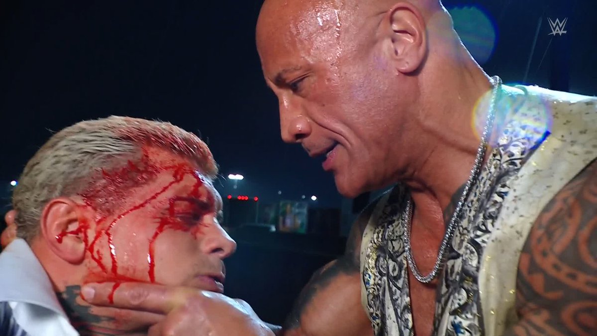 Speechless. 😲😲😲 Dwayne Johnson just DESTROYED Cody Rhodes on #WWERaw! Message sent ahead of #WrestleMania.