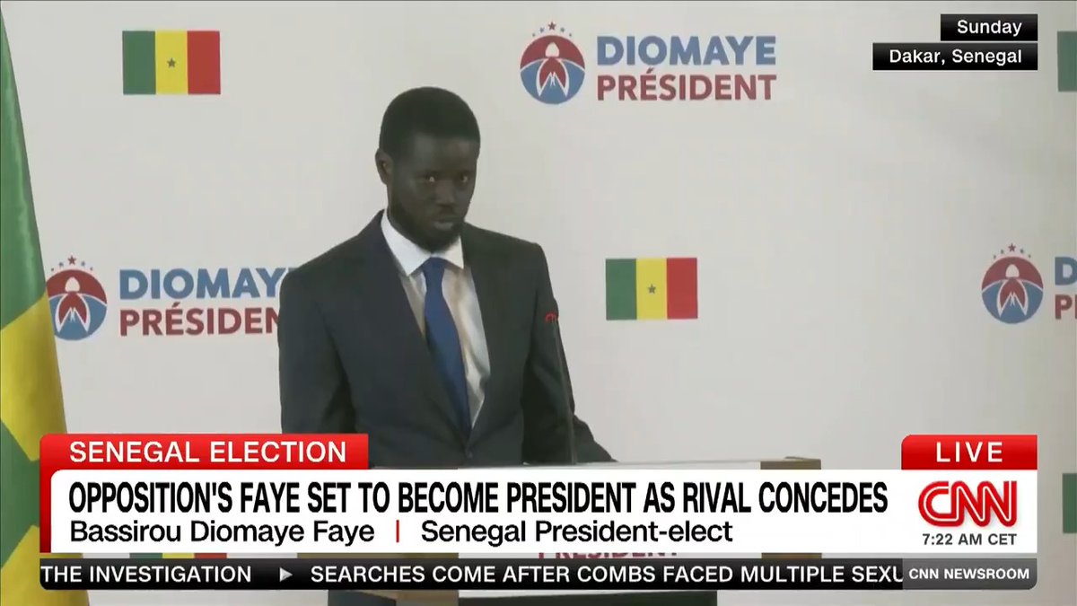 OVERNIGHT: Senegal's next president Bassirou Diomaye Faye spoke for the first time since his extraordinary win. He ran a successful presidential campaign in just 10 DAYS after leaving prison, and was elected on his 44th birthday