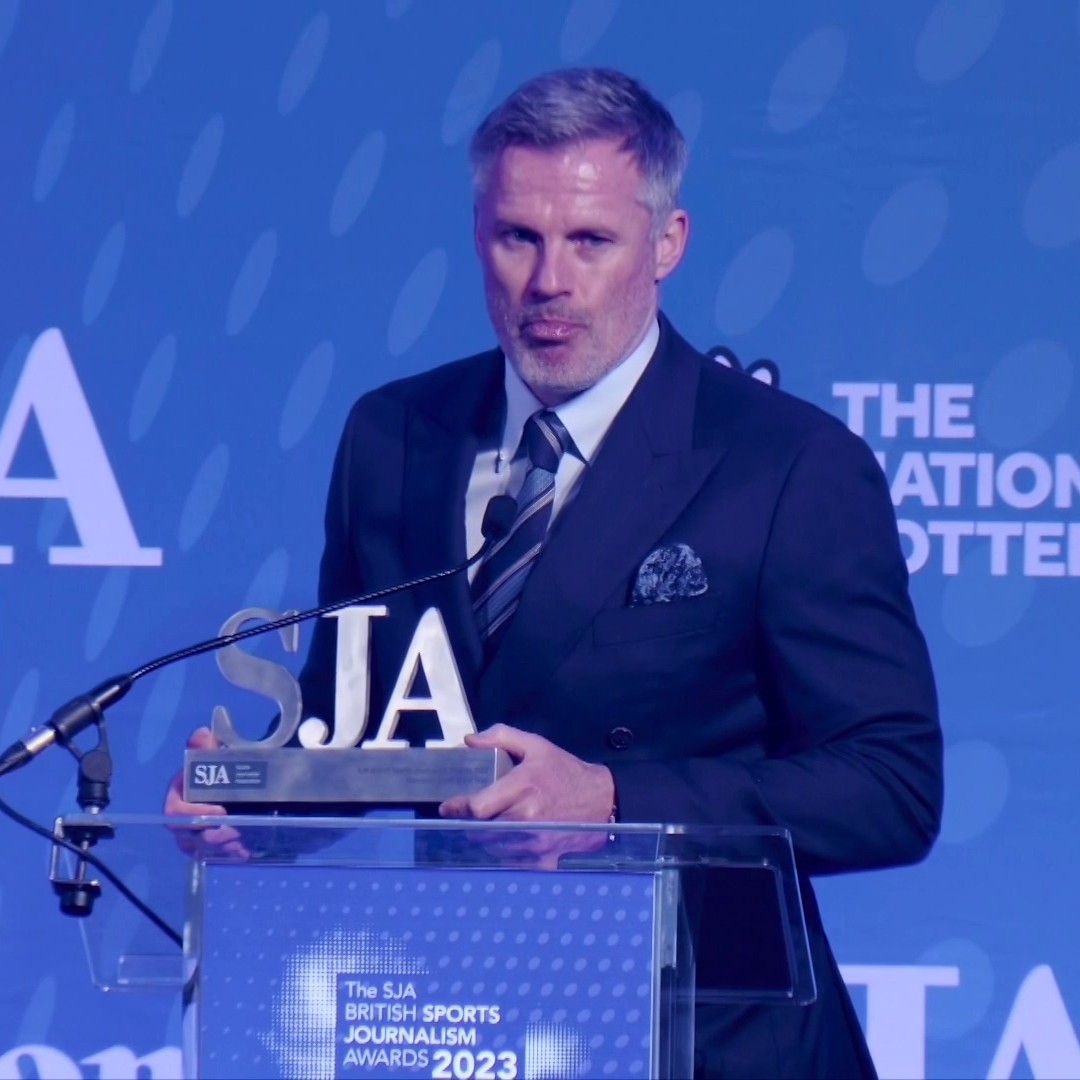 "Gary Neville decided not to come as he wasn't on the shortlist for pundit of the year" ๐ Jamie Carragher accepted the award for Television Show of the Year for Monday Night Football at the Sports Journalists' Association awards ๐บ