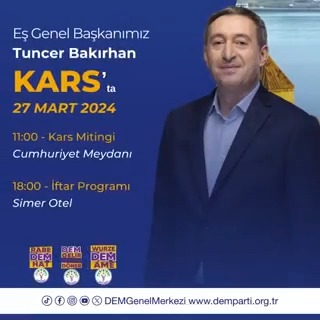 Eş Genel Başkanımız Tuncer Bakırhan'ın seçim çalışmalarımız kapsamında yarınki (27 Mart) programı:
