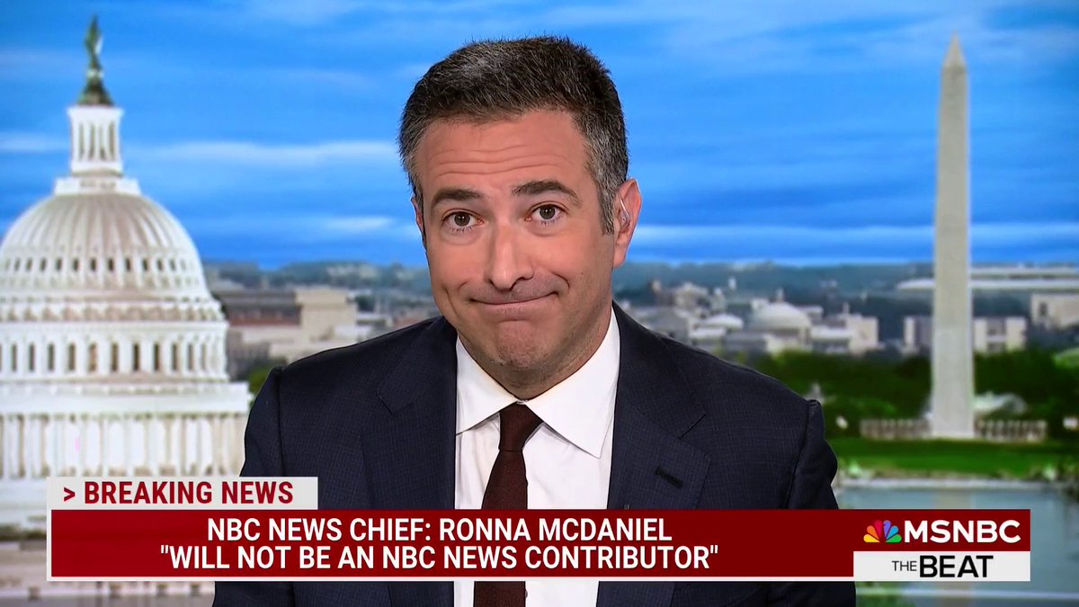 BREAKING: Ronna McDaniel is out at NBC News. Cesar Conde, Chairman of the NBCUniversal News Group, emailed the staff writing “After listening to the legitimate concerns of many of you, I have decided that Ronna McDaniel will not be an NBC News contributor.”