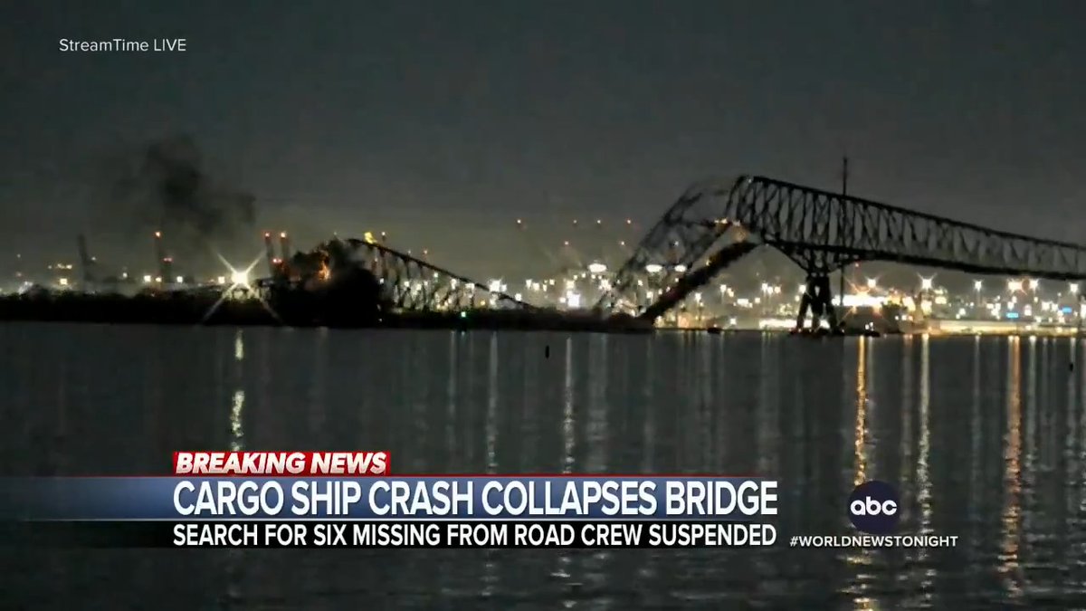 The Francis Scott Key Bridge in Baltimore collapsed after a massive cargo ship lost power and struck a support column. Police limited traffic before the collision, but road crew members were still on the bridge. Gio Benitez has details.