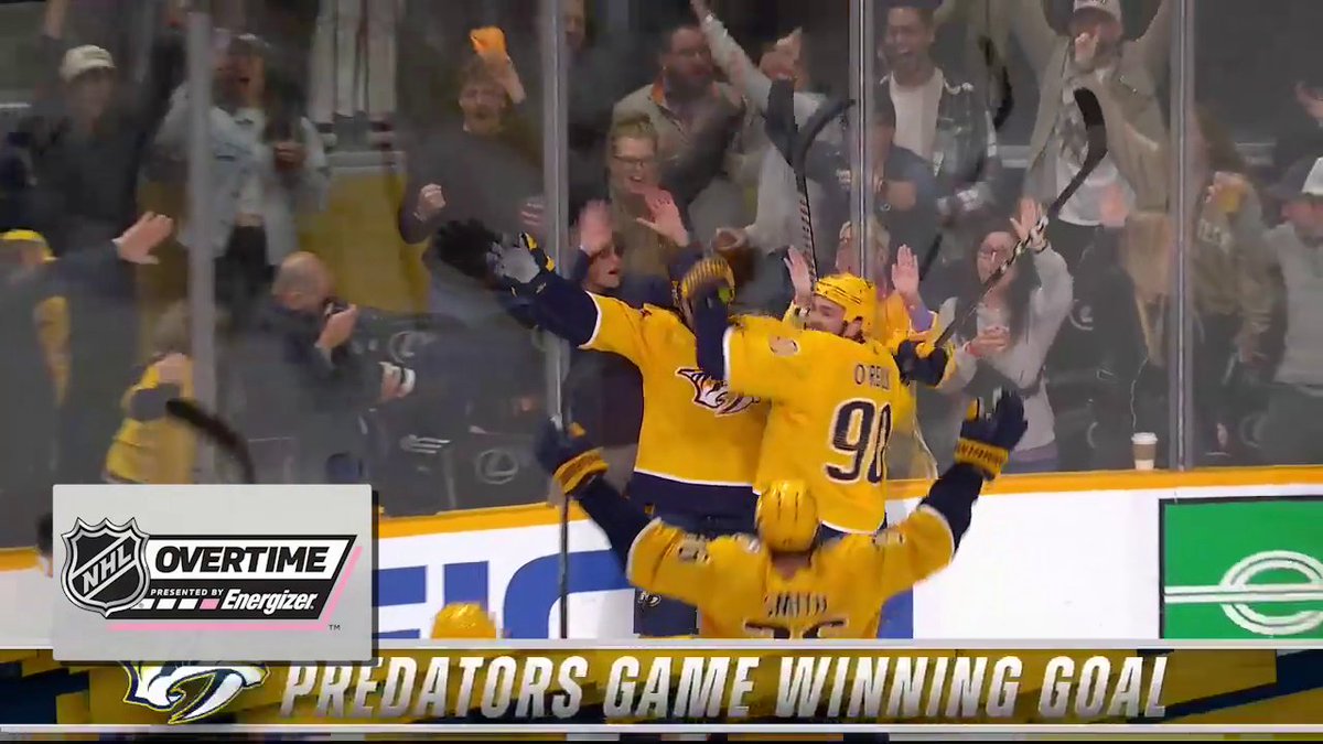 🟡 COMEBACK COMPLETE 🟡 Roman Josi scores the Energizer overtime winner as the Nashville Predators get the win after trailing 4-1 entering the third period!