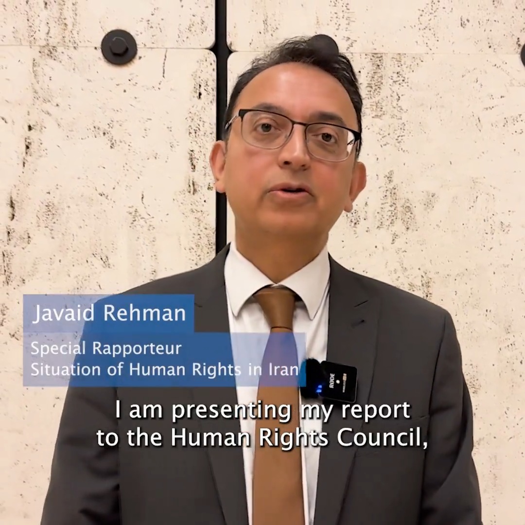 UN Special Rapporteur JAVAID REHMAN calls on Iranian authorities to abolish death penalty & end gender apartheid. The expert presents key findings from his latest report on the situation of human rights in #Iran at #HRC55.
