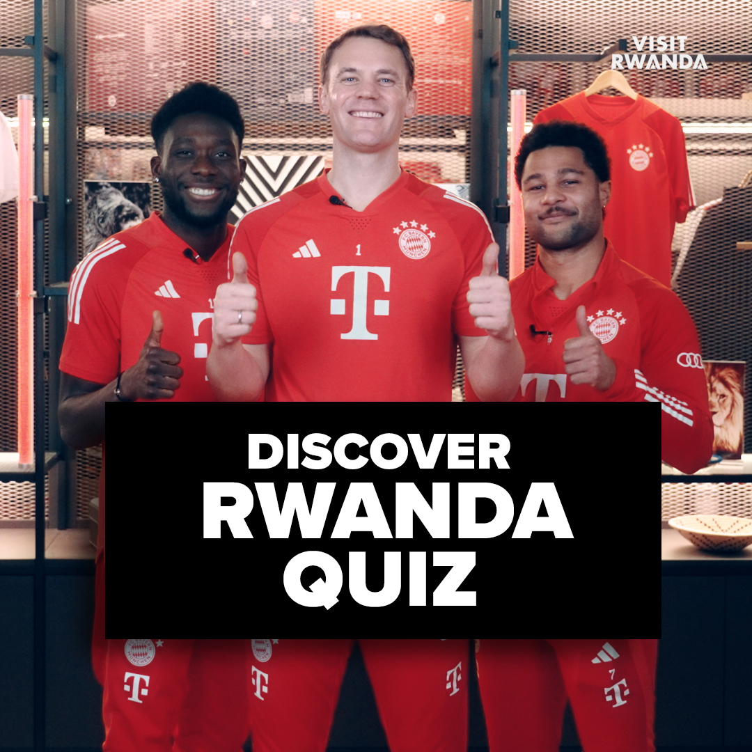 #Advertisement | ❓ Manuel Neuer, Serge Gnabry & Alphonso Davies test their knowledge in the #DiscoverRwanda quiz with Visit Rwanda. 🎥 Watch to see who gets the most correct answers and who has the best memory. #FCBayern #VisitRwanda