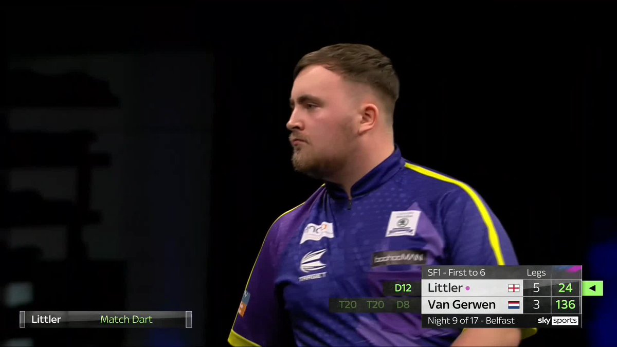 LITTLER BEATS MVG! Luke Littler celebrates back-to-back wins over Michael van Gerwen to progress to the Belfast final! The 17-year-old averages 99 to wrap up a 6-3 success over the Dutchman! 📺 #PLDarts | SF1