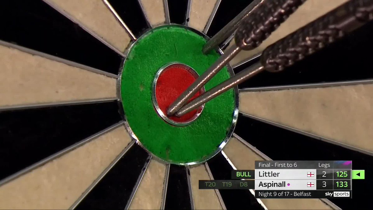 BULL, 25, BULL! 🤯 OUTRAGEOUS from Luke Littler! 😂 The 17-year-old produces another roof-raising finish to level at three apiece against Aspinall! 📺 #PLDarts | Final