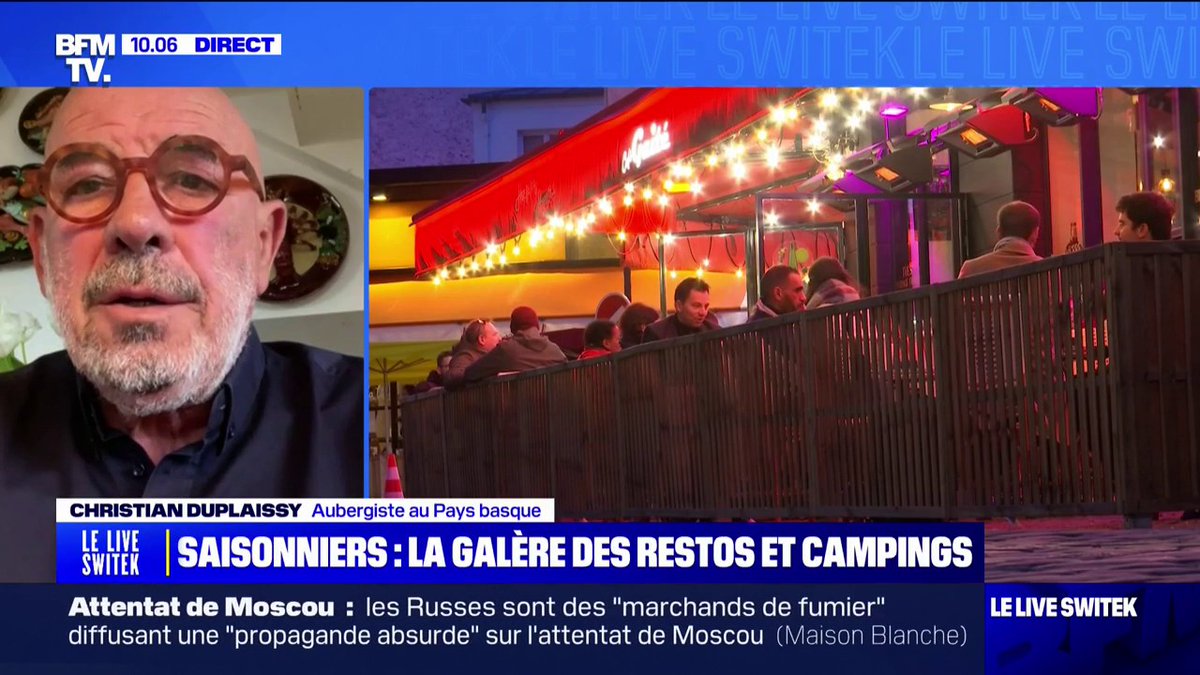 "Vu la pénurie de main d'œuvre, le travail souvent est surpayé [...] et ça détruit l'harmonie" entre restaurateurs, estime Christian Duplaissy (aubergiste au Pays basque)