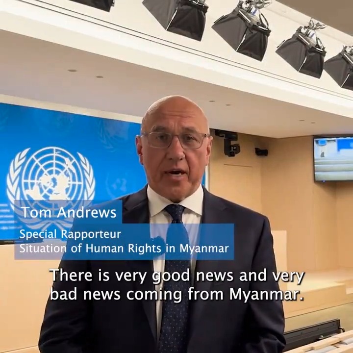 #Myanmar 🇲🇲 : UN expert UN Special Rapporteur Tom Andrews underscores the need for stronger, coordinated international action to end “appeasement and engagement with the junta without conditions". #HRC55