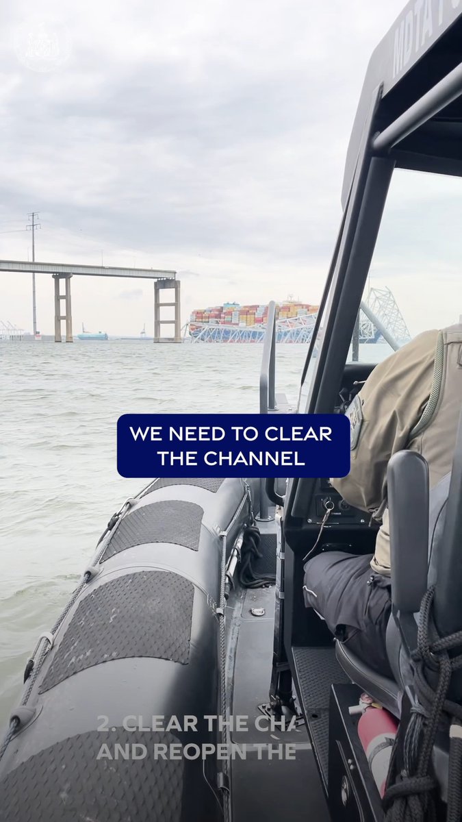 We have four directives: - Continue to prioritize recovery for the families - Clear channel and open vessel traffic to the port - Take care of everyone affected by this crisis - Rebuild the Francis Scott Key Bridge