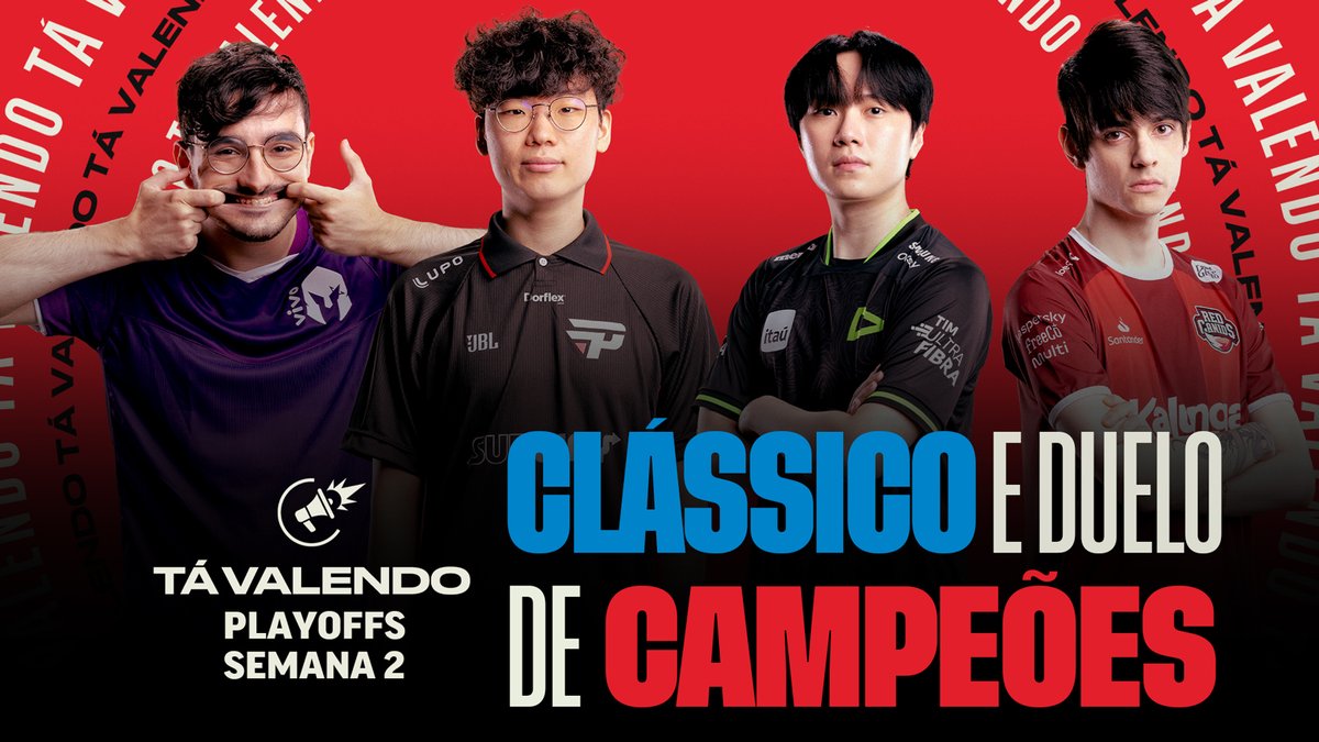 Os Playoffs do #CBLOL continuam a todo vapor neste fim de semana 🔥 No sábado, temos simplesmente o clássico mais antigo do cenário: Vivo Keyd Stars 🆚 paiN Gaming No domingo, um duelo entre os campeões das últimas CINCO edições do campeonato: LOUD 🇧🇷 🆚 RED Canids Kalunga VAI FERVER!