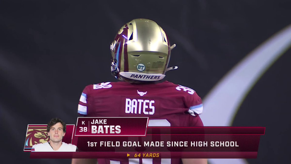 Jake Bates, a kickoff specialist, hadn't attempted a field goal since high school. He just hit a game-winning 64-YARD field goal for the Panthers... And he did it twice 🔥🦵