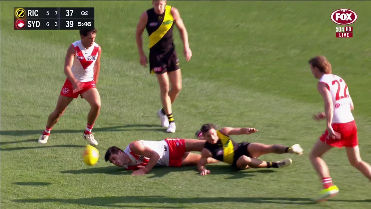 A BIG crunch from Baker on Melican! 😲 📺 Watch #AFLTigersSwans LIVE on ch. 504 or stream on Kayo: ✍️ BLOG 🔢 MATCH CENTRE