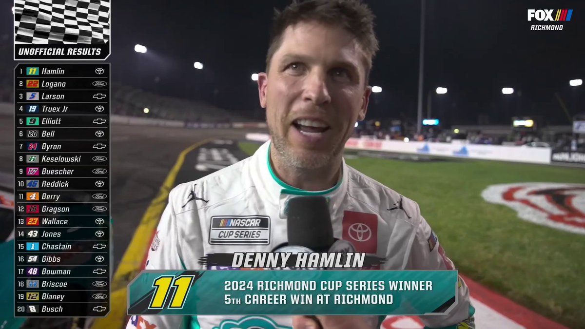 Denny Hamlin credits his pit crew for making the win happen at Richmond. Regan Smith | #NASCAR