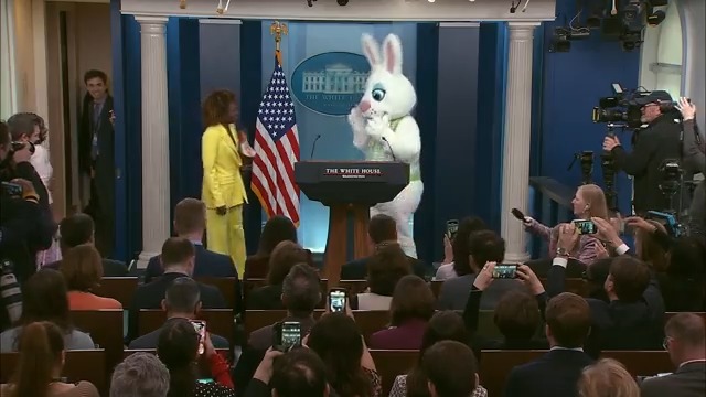 The White House is hosting the White House Easter Egg Roll, a tradition dating back to 1878. A teacher for more than 30 years, First Lady Melania Trump is continuing her theme of “EGGucation,” and we had a special visitor HOP into the briefing room.