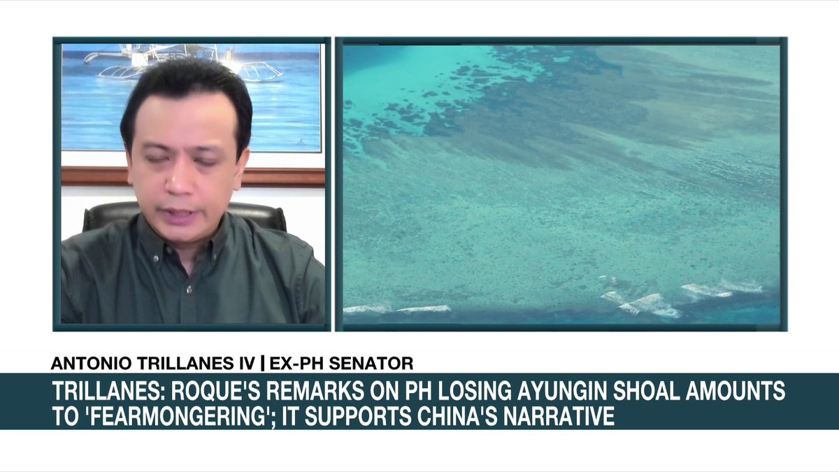 Ex-senator Antonio Trillanes says Harry Roque's remark that PH risks losing Ayungin Shoal with hardline stance amounts to fearmongering that supports China's narrative. He believes the Marcos admin drawing int'l attention to maritime tensions is the "right path." #ANCHeadstart