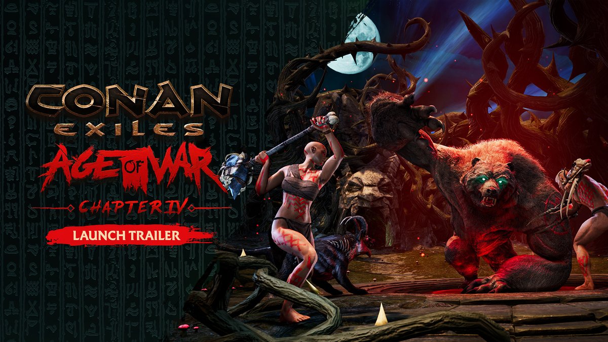 Conan Exiles - Age of War: Chapter 4 is here! Jhebbal Sag, Lord of Beast, has declared his Sacred Hunt. Will you rise to the challenge? New in #AgeofWar Chapter 4: 🐅 The Sacred Hunt limited-time event ⚔️ Expanded Purges 🩸 Fatalities 🏁 Improved Battle Pass Progression