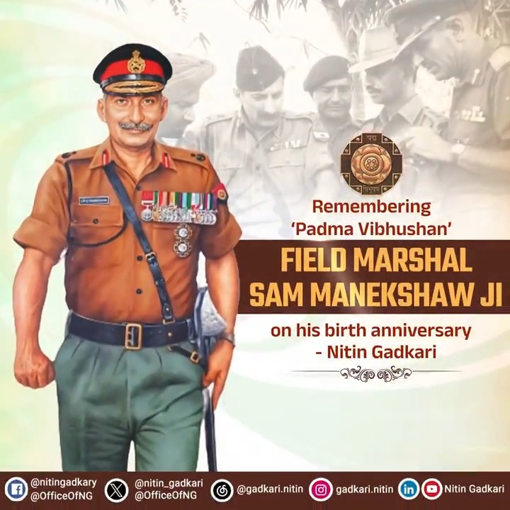 Remembering the Man behind India’s victory against the war with Pakistan in 1971, Padma Vibhushan Field Marshal Sam Manekshaw ji on his birth anniversary. 🇮🇳🙏🏻
