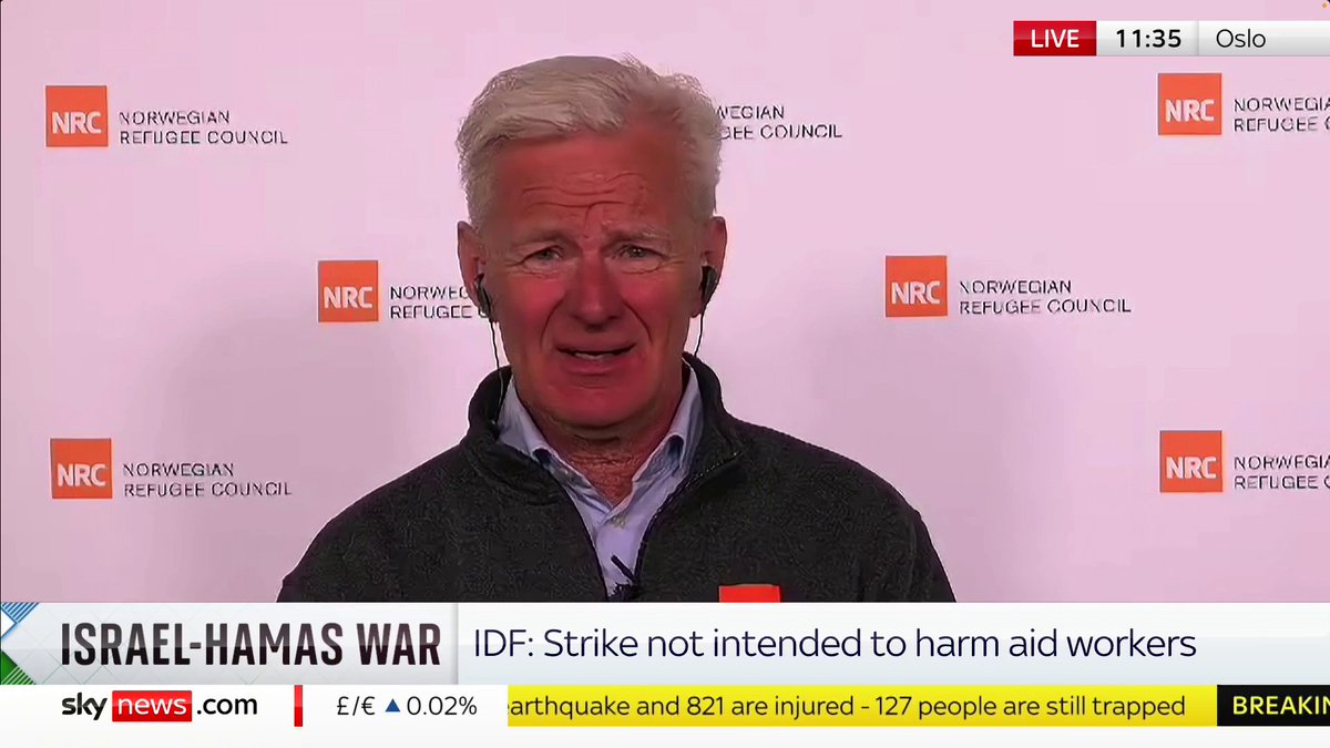 'Gaza has the world record in killed children, women, doctors, journalists.' Sec gen of Norwegian Refugee Council, Jan Egeland says he is "not surprised aid workers were killed" by the IDF as 200 have already died. The IDF said the strike did not intend to target aid workers.