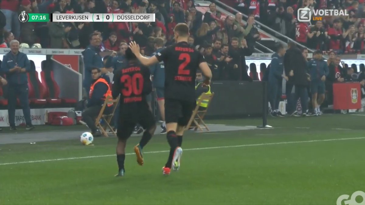 𝐉𝐞𝐫𝐞𝐦𝐢𝐞 𝐅𝐫𝐢𝐦𝐩𝐨𝐧𝐠 zorgt voor een droomstart 💭 Na 6 minuten komt Leverkusen al op voorsprong door deze lekkere knal van Frimpong! 🔥 #ZiggoSport #DFBPokal #B04F95