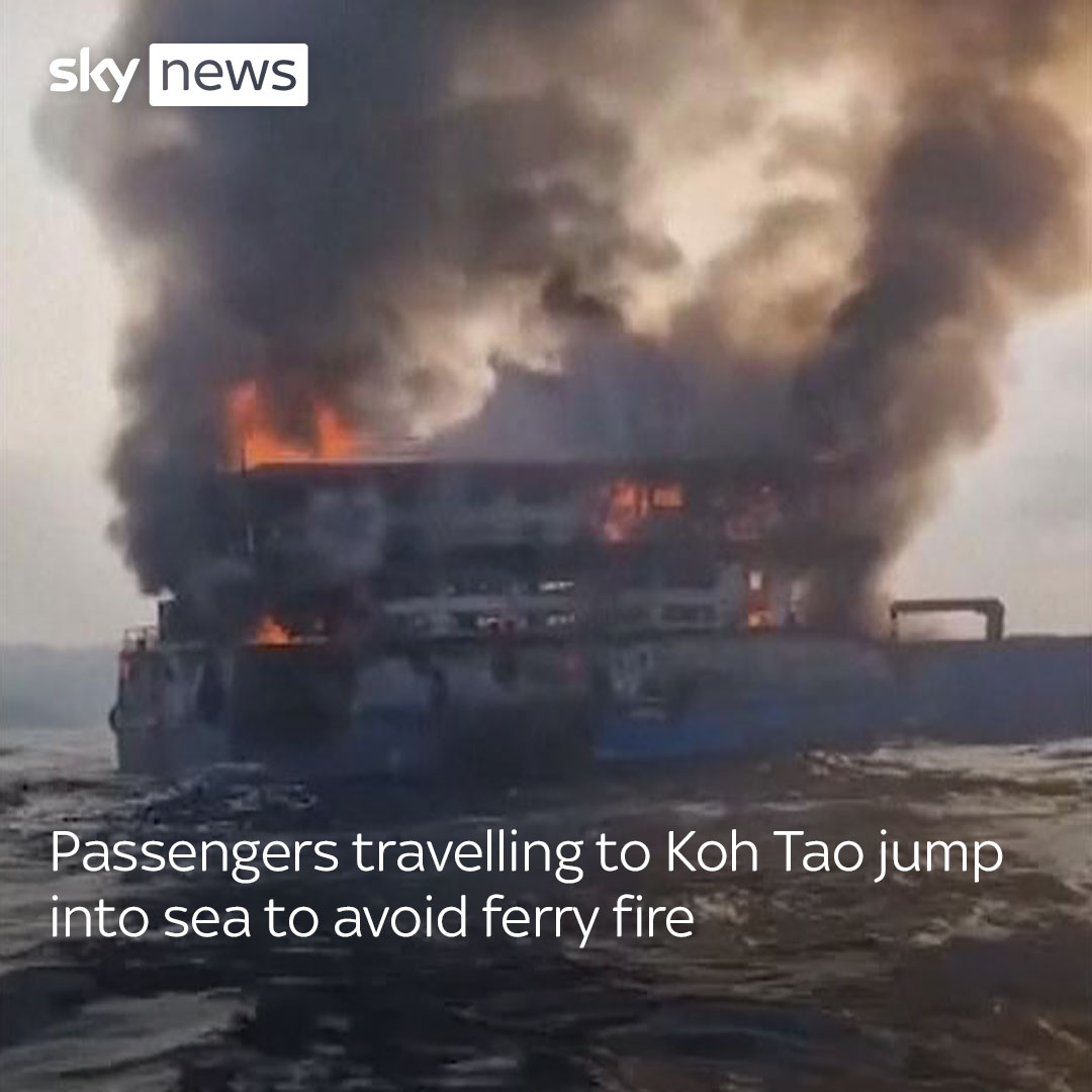 Terrified passengers have leapt into the sea to escape a fire on a night ferry travelling to a popular tourist destination off the coast of Thailand. Latest:
