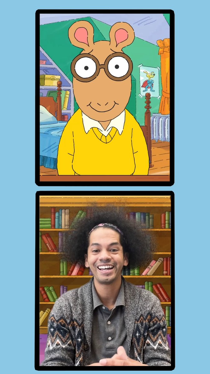 Mychal: "Are you Arthur Read?" Arthur: "Yeah! How'd you know?" Mychal: "I would recognize those glasses anywhere!" P.S. A most wonderful kind of #NationalLibraryDay collab is coming Saturday! Mychal Arthur Read
