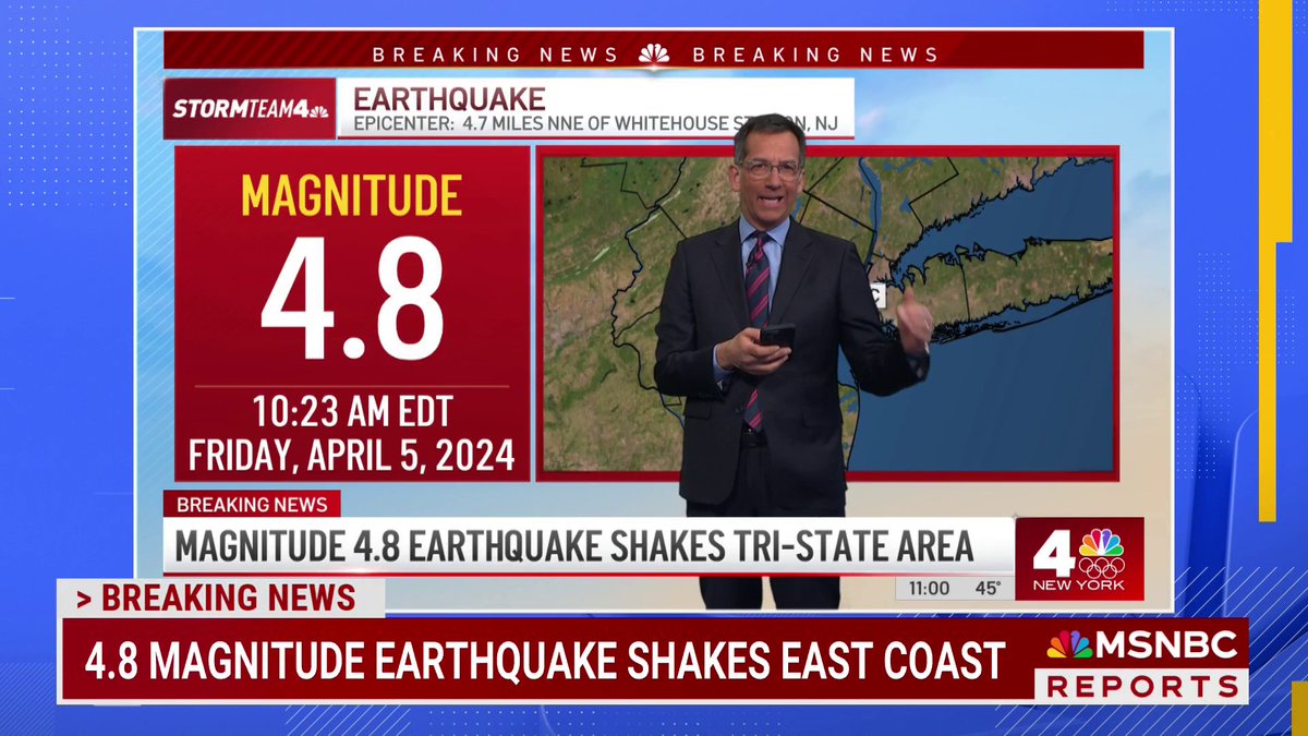 BREAKING: A 4.8 magnitude earthquake struck the East Coast around 10:23 AM, according to the U.S. Geological Survey. It was felt from Philadelphia to Boston.