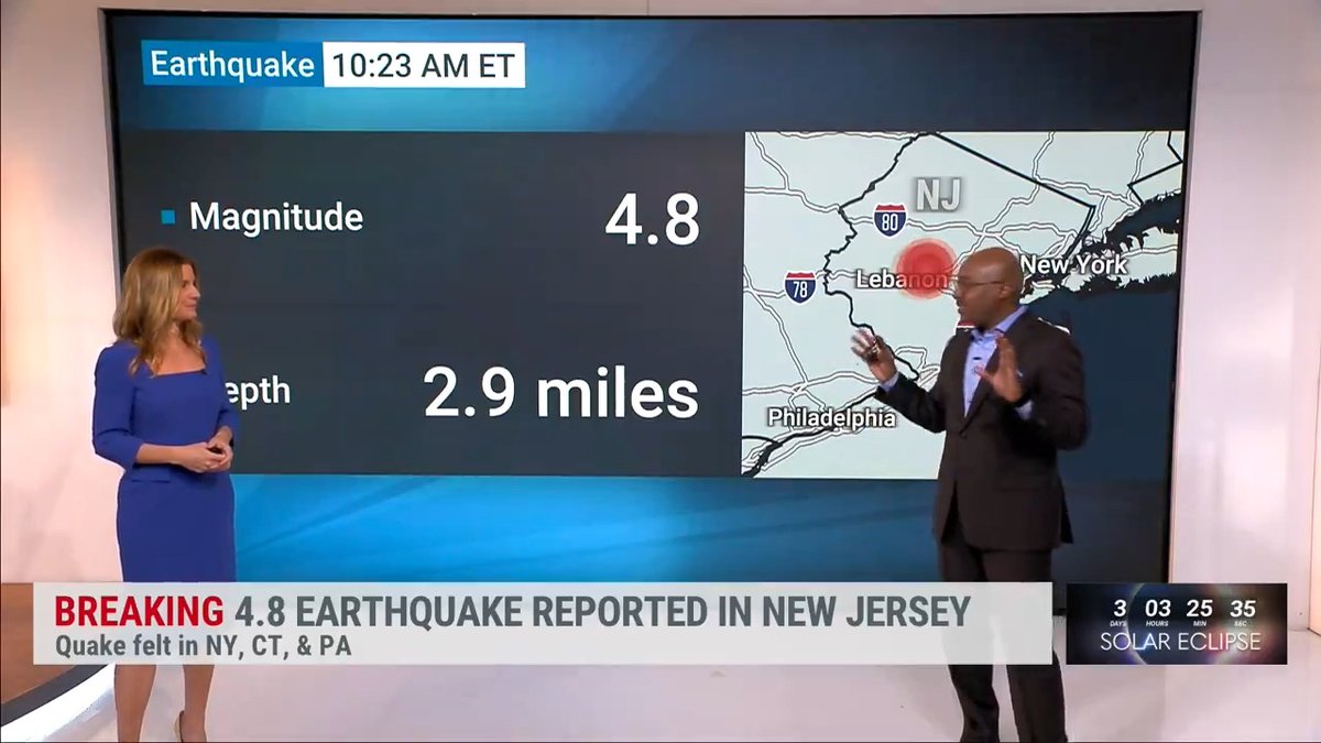 BREAKING: A preliminary 4.8 magnitude earthquake has been reported in New Jersey near Lebanon. Shaking has been felt throughout Northeast, including New York City, Connecticut, and Pennsylvania. Did you feel it? We’re following this developing story: