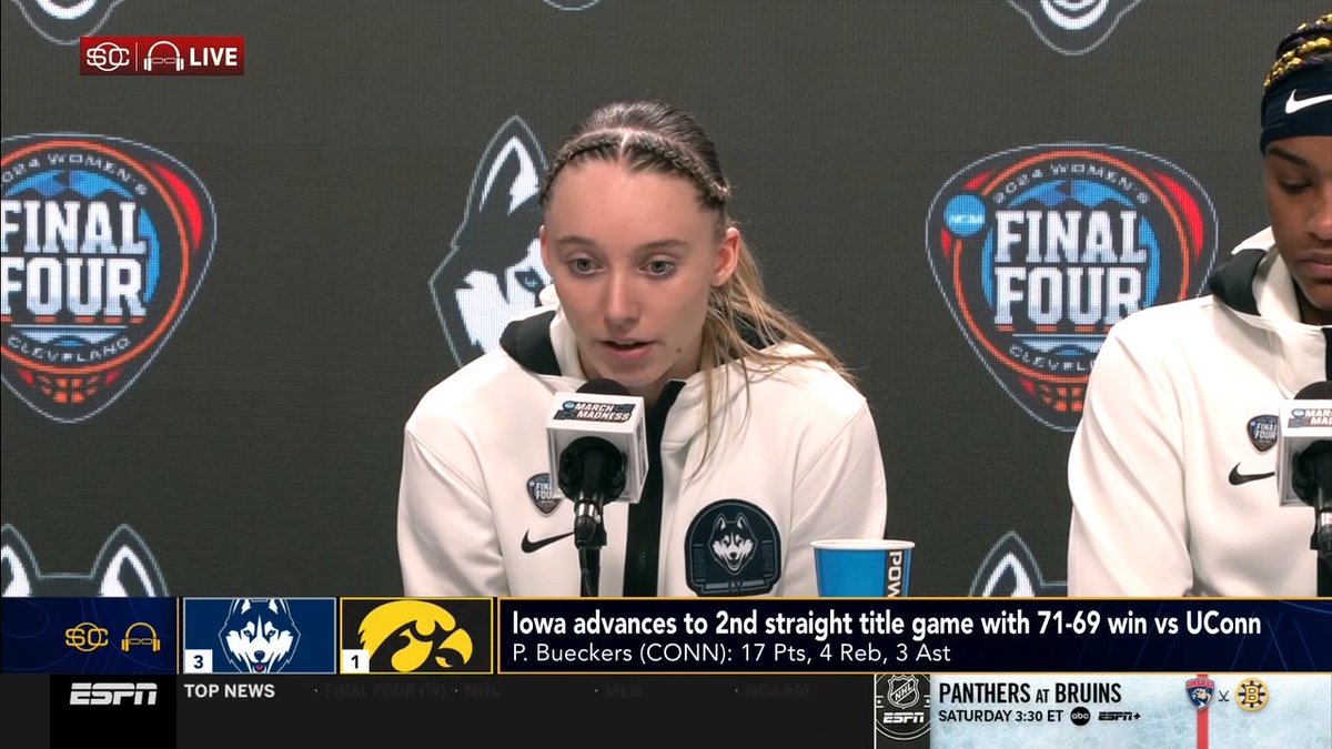 "Everybody can make a big deal out of that one single play, but not one single play wins a basketball game. ... There was a lot of mistakes that I made." Paige Bueckers reflects on the offensive call late in the UConn-Iowa game.