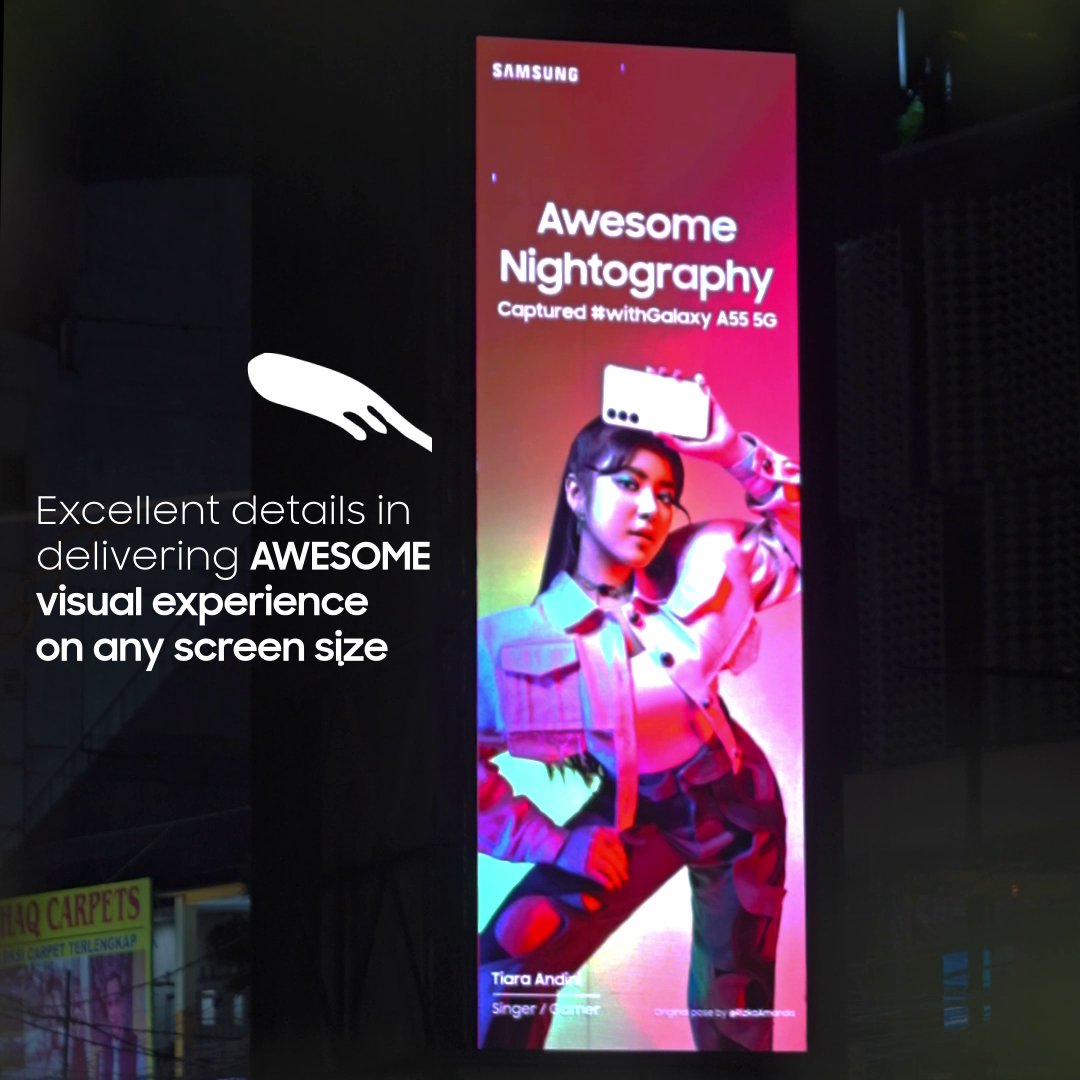 Look! The #AwesomeNightoPose captured #withGalaxy A55 5G 50MP OIS HDR Nightography Camera are spotted at Blok M & Fatmawati, Jakarta, showcasing its ability to capture incredible detail even in the dark. Get #GalaxyA55 5G now to capture your #AwesomeEveryday even in a low light!