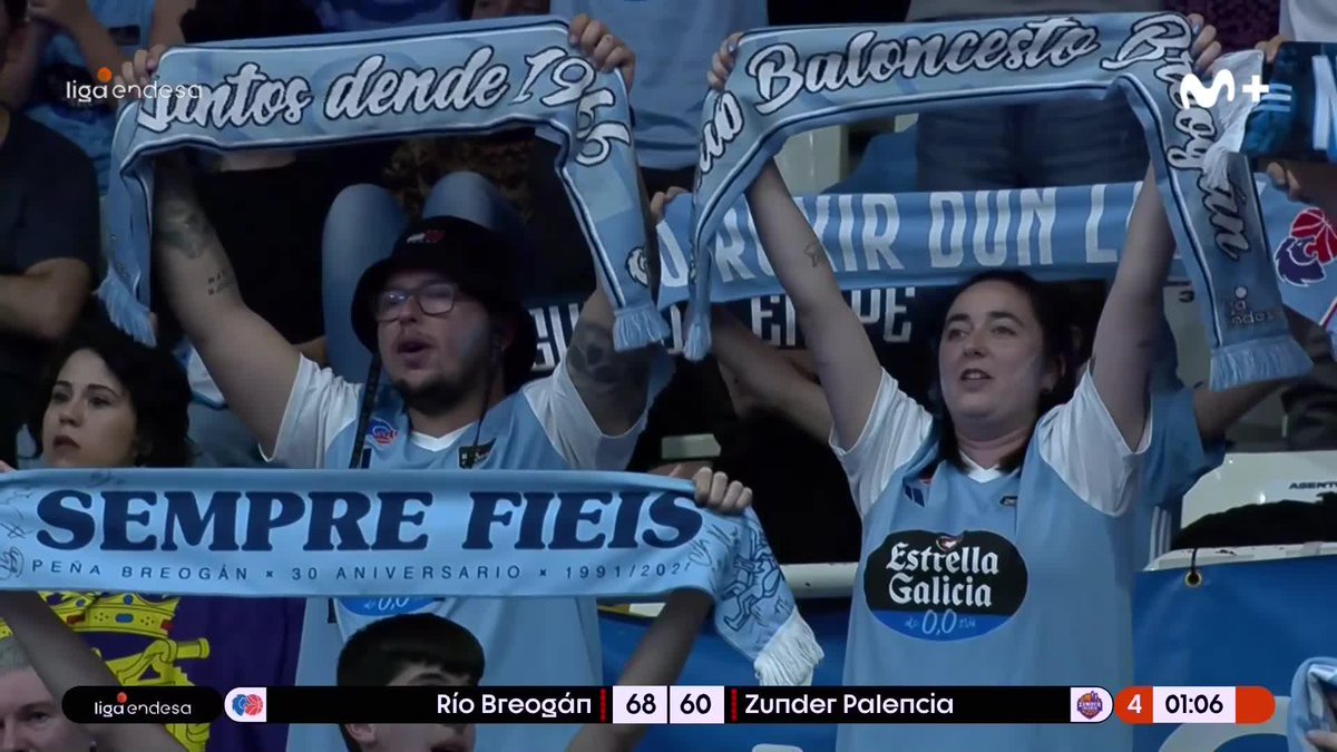 El momento del día. Pelos de punta. Así sonaba el Pazo a un minuto del final entre Río Río Breogán 🆚 Zunder Palencia, un batalla clave para continuar en la lucha por la permanencia en la #LigaEndesa. No trates de entender el breoganismo, simplemente disfrútalo 💙