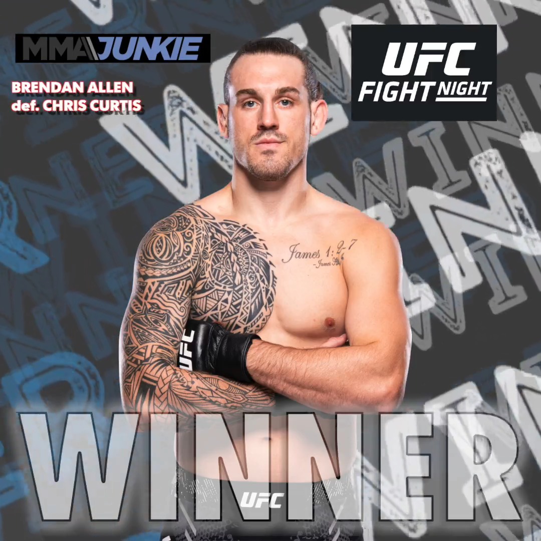 #UFCVegas90 results: Brendan Allen (Brendan Allen) def. Chris Curtis via split decision (47-48, 48-47, 49-46) Full coverage: