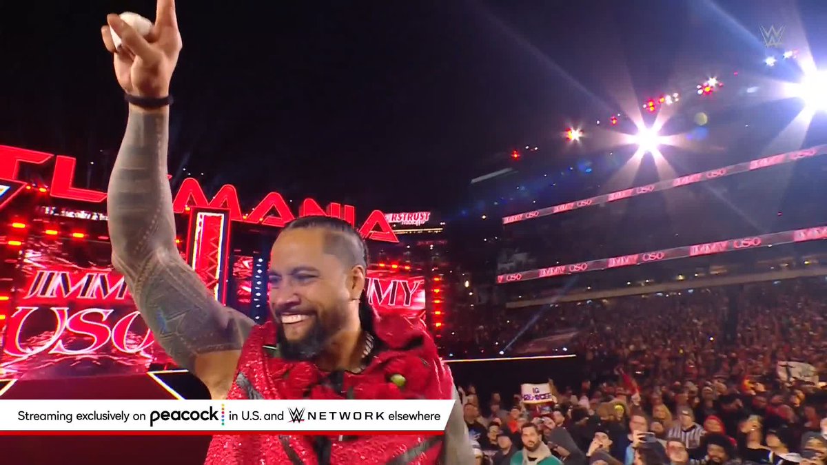 HERE WE GO. Jey Uso couldn't even wait for Jimmy Uso to get into the ring at #WrestleMania XL!