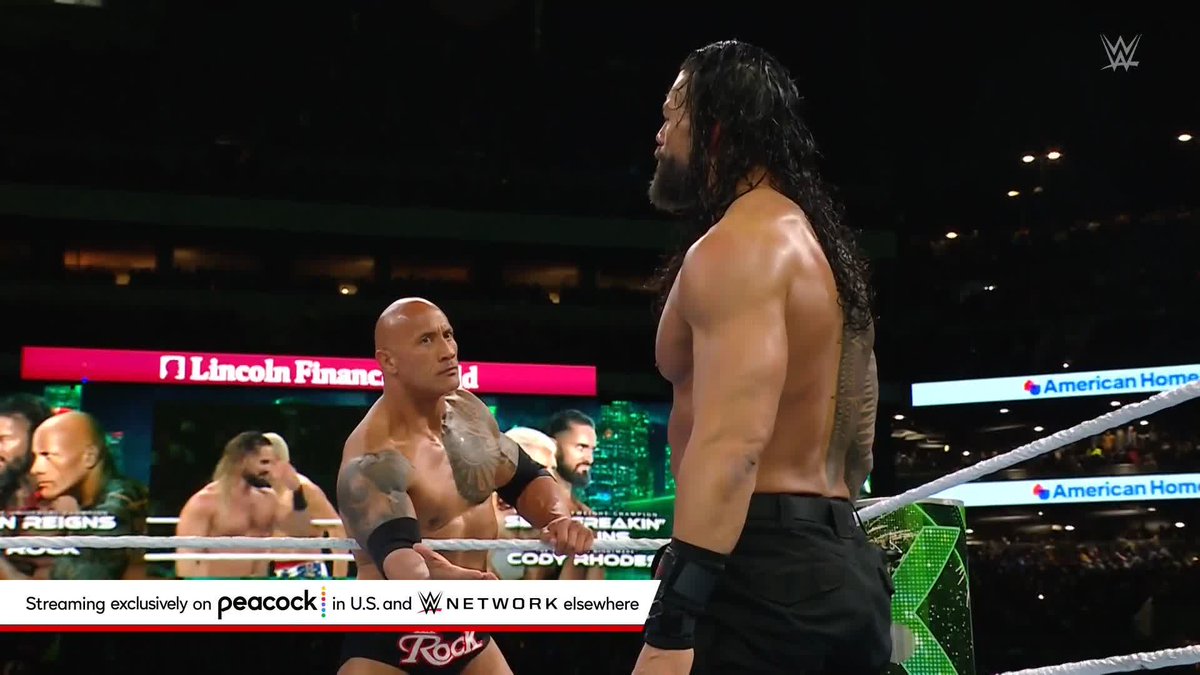 EIGHT YEARS IN THE MAKING. Dwayne Johnson is back inside of a WWE ring competing at #WrestleMania XL!