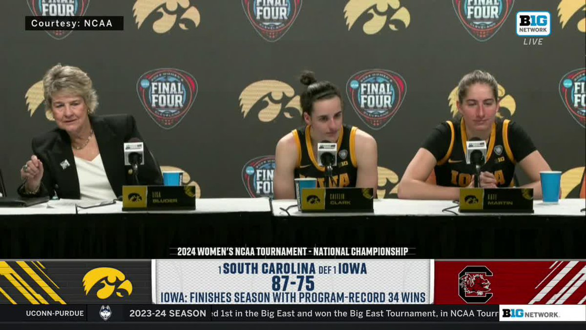 𝐐: What would you say to kids striving to be you right now? Caitlin Clark and Kate Martin give their answers to 9-year-old DJ Lily Jade. 🗣️ #WFinalFour x Iowa Women's Basketball