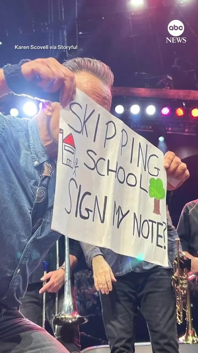 A young Bruce Springsteen fan who held up a sign saying they skipped school to attend a recent concert in San Francisco got a little help from "The Boss."